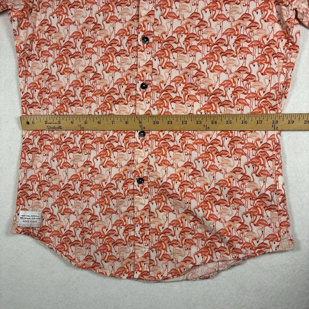 A Fish Named Fred Mens L Pink Flamingo AOP Short Sleeve Stretch Button Up Shirt